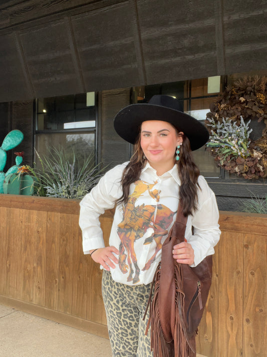 Let 'Er Buck Ruffled Button Blouse