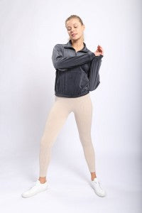 Velour 3/4 Zip Pullover Long-Sleeve Top