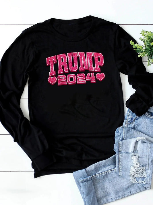 Trump 2024 Pink Glitter Long Sleeve