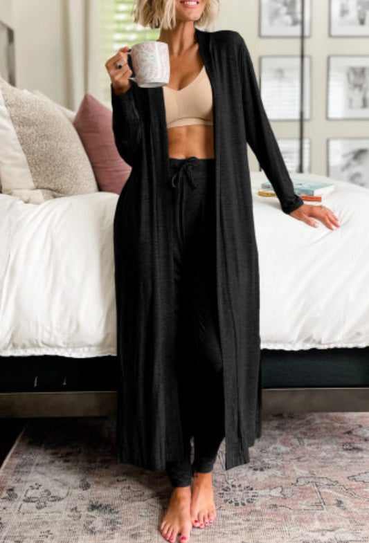 Split Long Cardigan and Jogger Pants Lounge Set