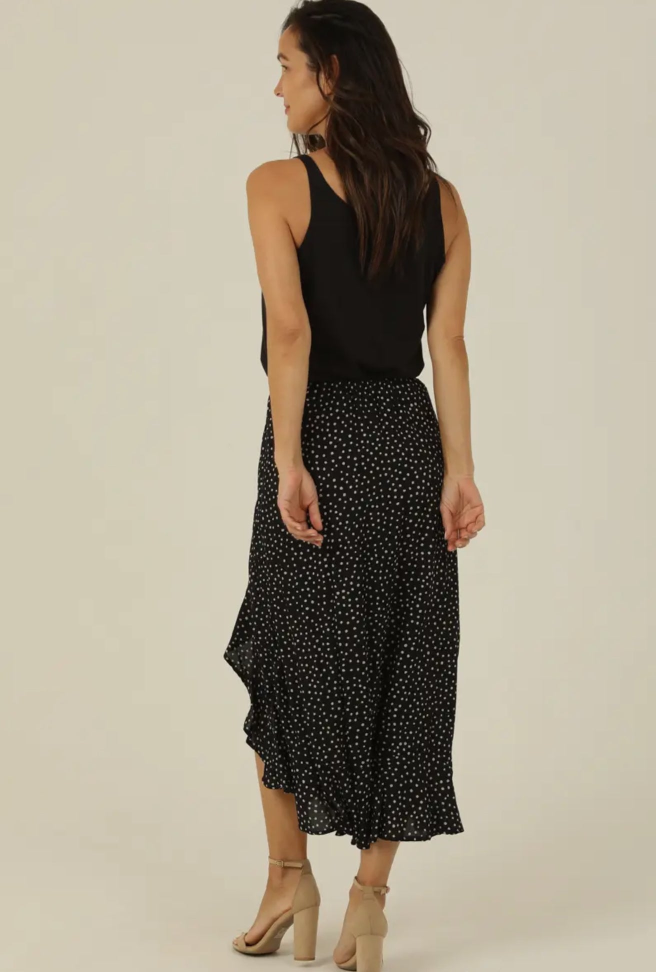 Elastic Waist Ruffle Slit Skirt