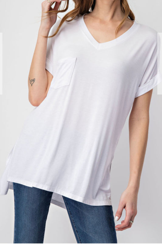 Mono B BUTTER SOFT TEE V NECK BASIC HIGH-LOW HEM TOP