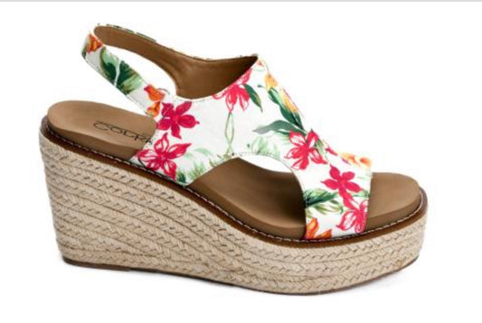 CORKYS FREDDIE WEDGE SANDALS-WHITE FLORAL