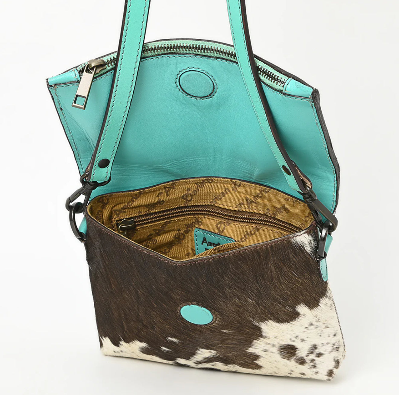 American Darling Hand-Tooled Leather & Cowhide Zip-Top Crossbody Bag