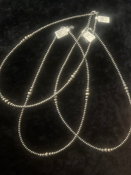 Sterling Silver Navajo Pearl Necklace 3-6mm 18”