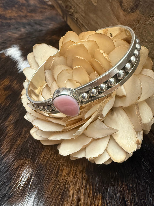 Sterling Silver Pink Conch Bead Cuff