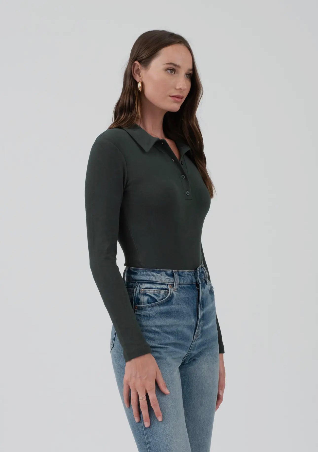 Solid Collared Long Sleeve Bodysuit