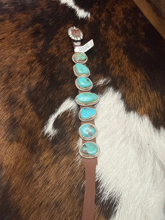 Sterling Silver Kingman Turquoise Leather Band Dan Morgan Navajo Handmade Bracelet