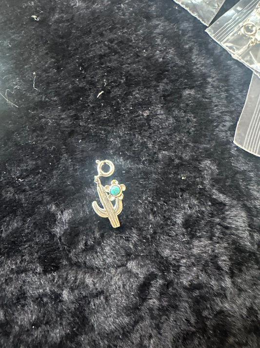 Sterling Silver Kingman Turquoise Charm Cactus