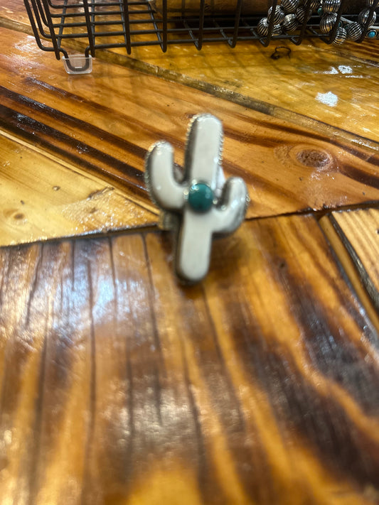 Bone & Turquoise Cactus Adjustable Ring