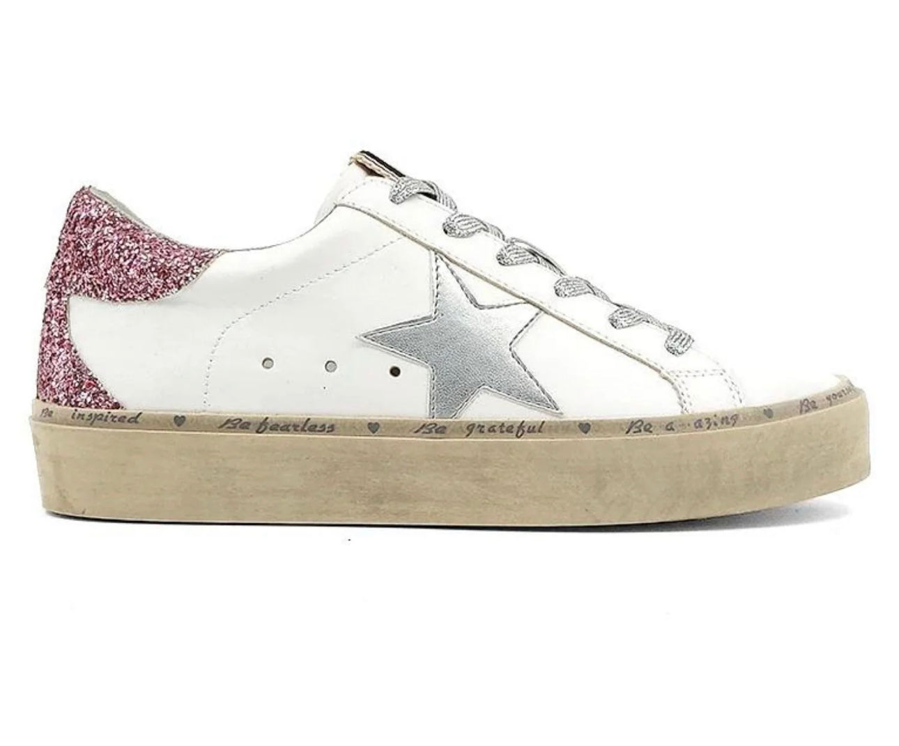 SHUSHOP Pink Reba glitter silver star sneakers