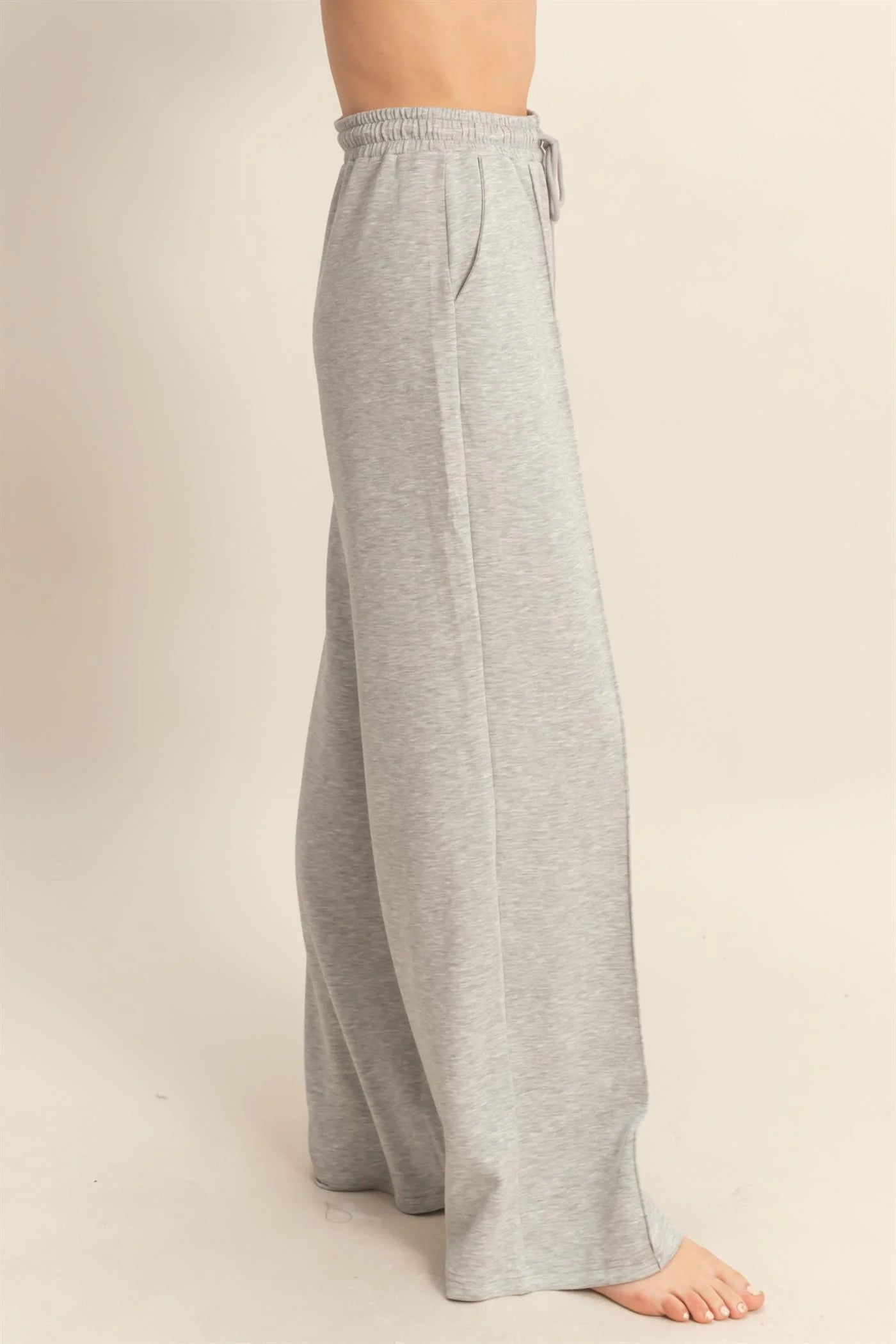 Double Knit High-Waist Drawstring Pintuck Wide Leg Pants