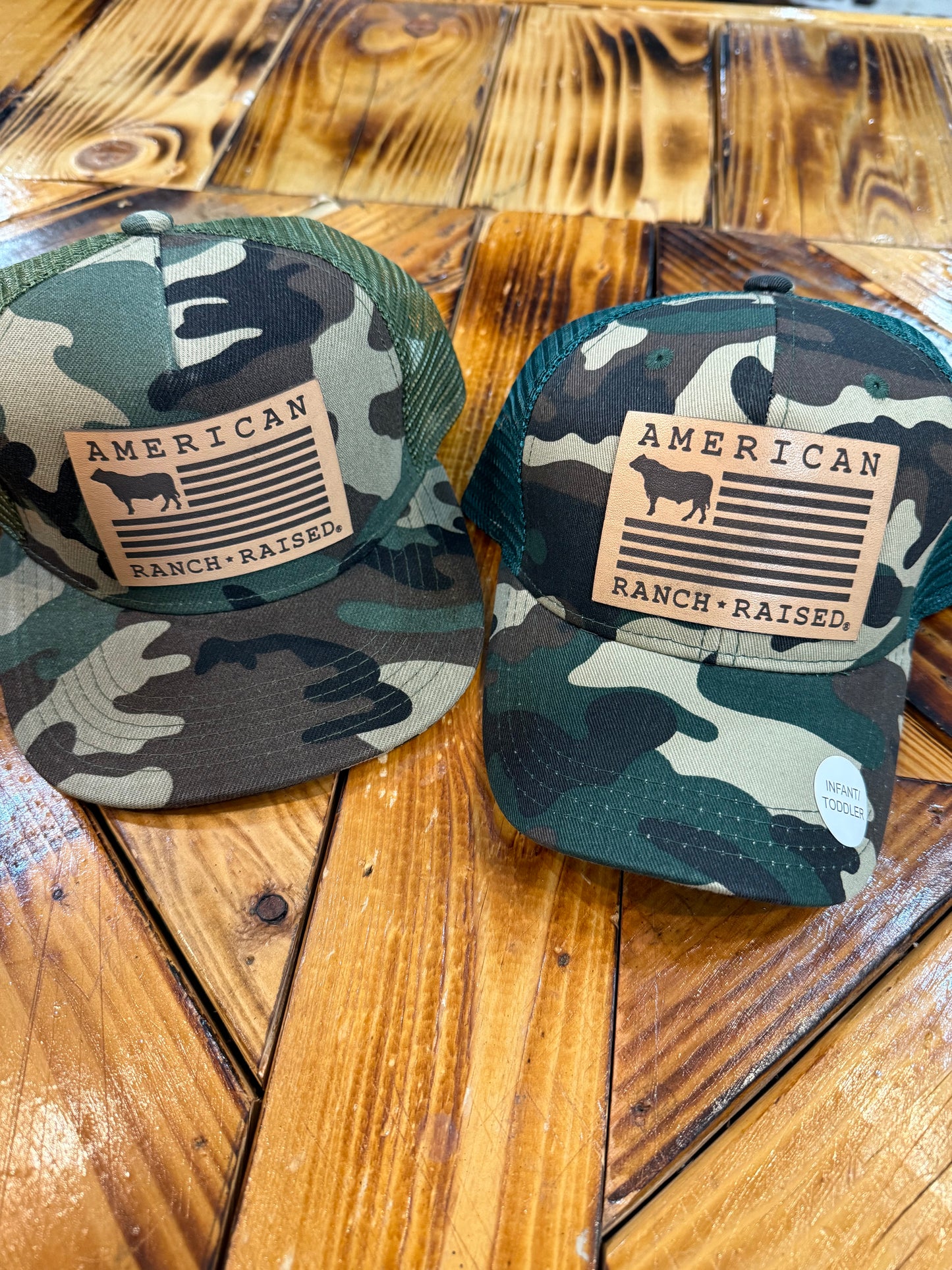American Ranch Raised Camo Youth & Infant/ Toddler Cap Leather Patch