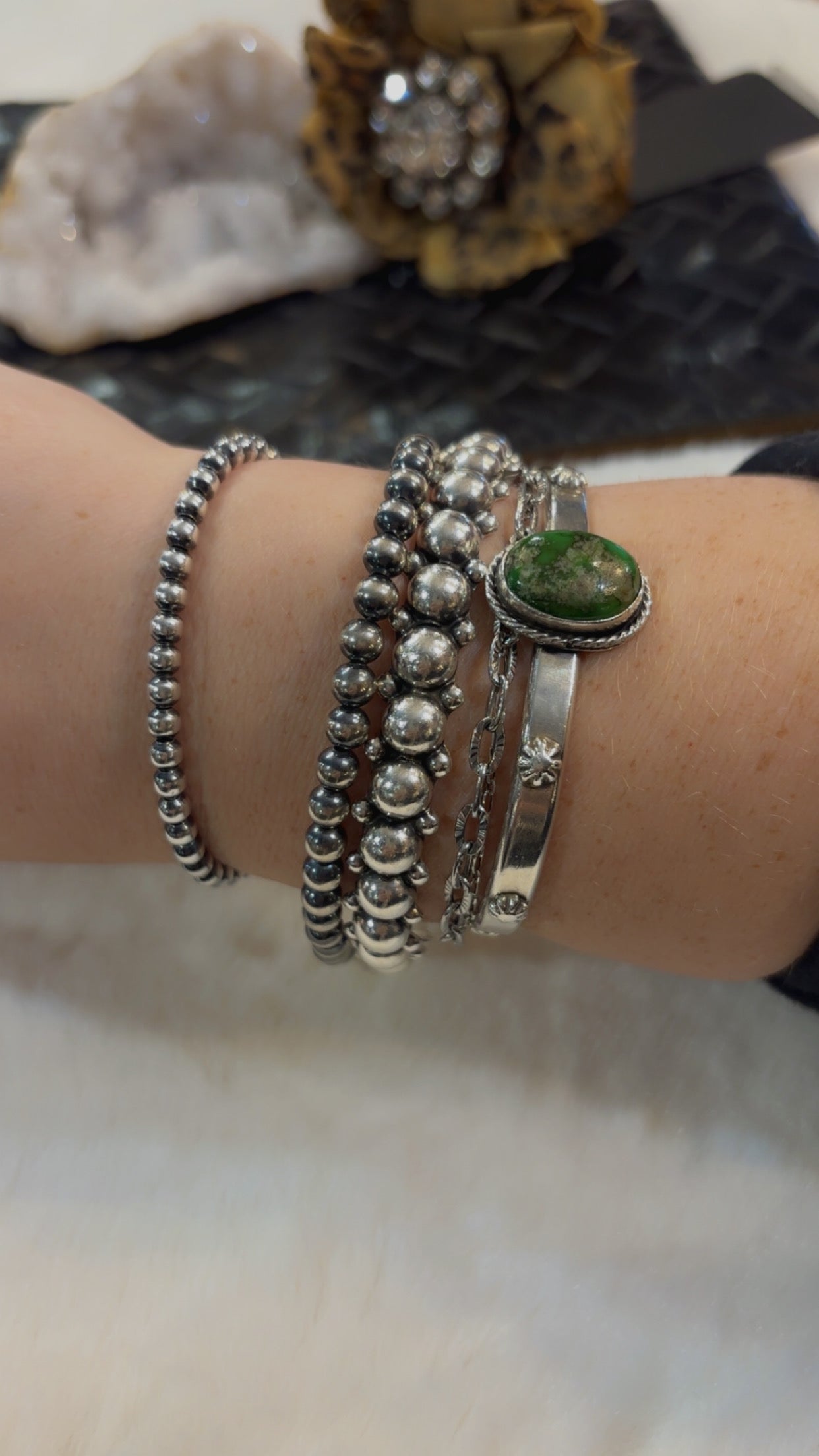 5mm 7.5” Sterling Silver HandStrung Bead Clamp Bracelet