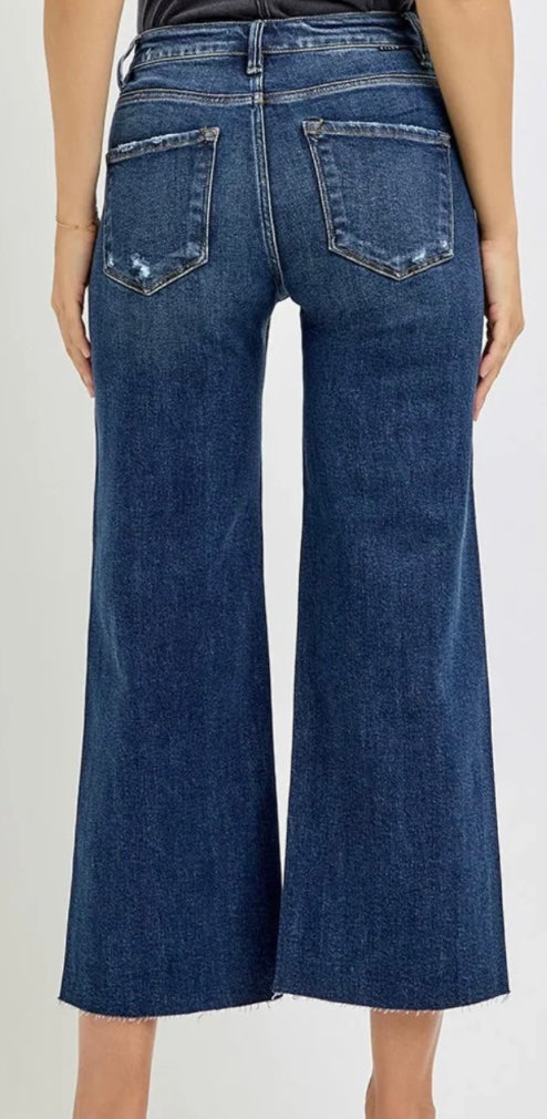 RISEN High Rise-Crop Wide Leg Button Up Jeans