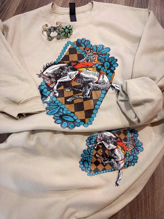 Bucking Horse Checkered Turquoise Set