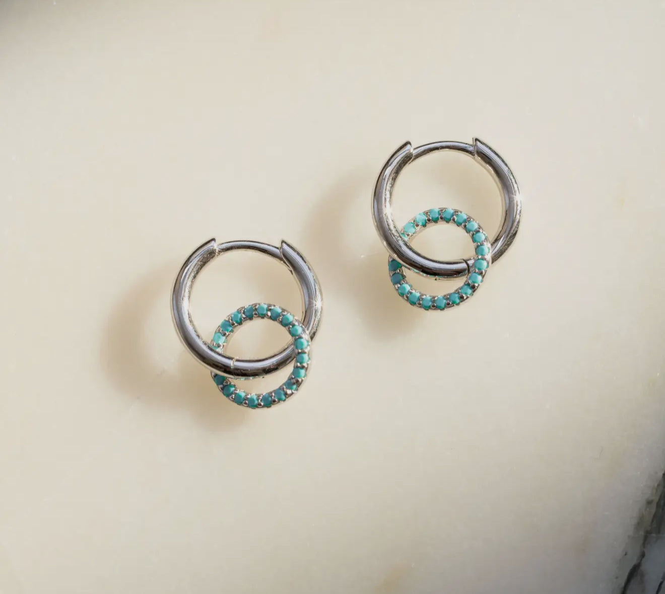 Sterling Silver Turquoise Circle Charm Hoops
