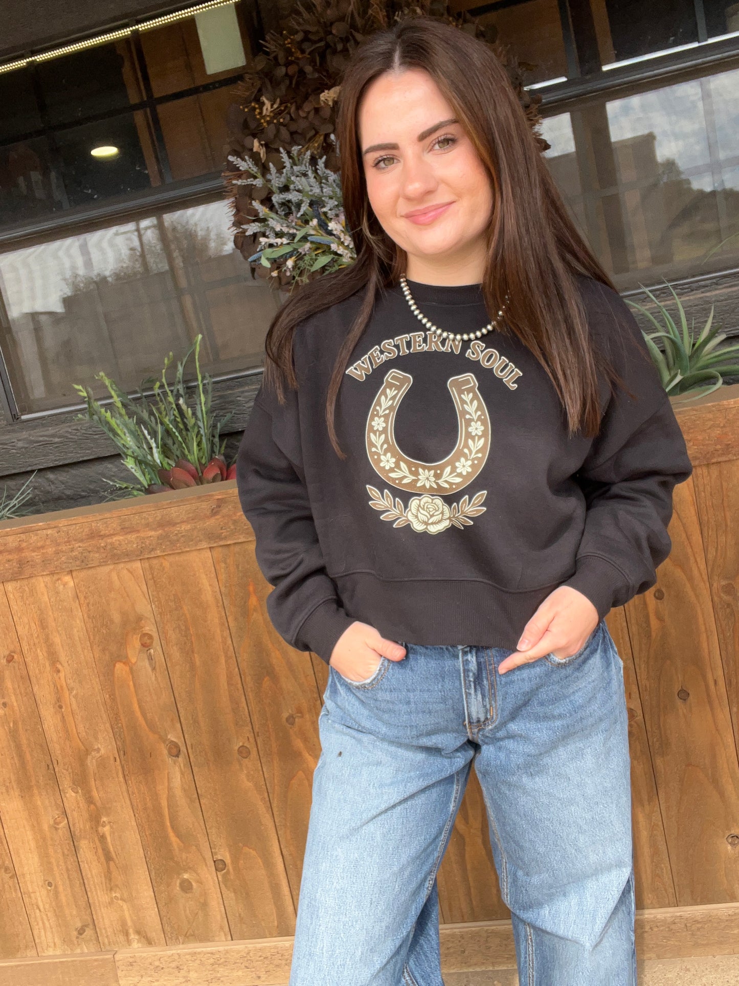 Western Soul Horseshoe Cropped Crewneck