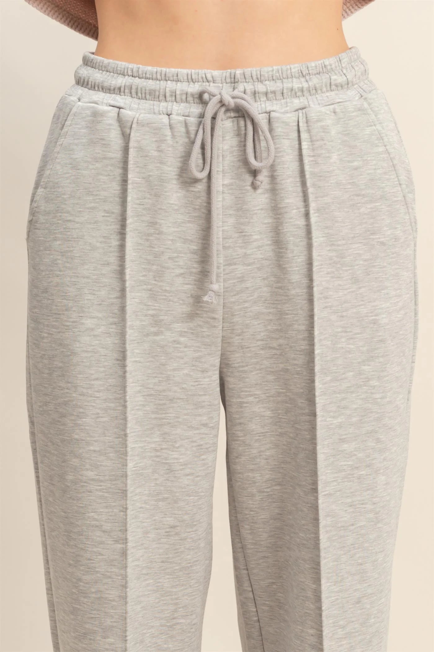 Double Knit High-Waist Drawstring Pintuck Wide Leg Pants