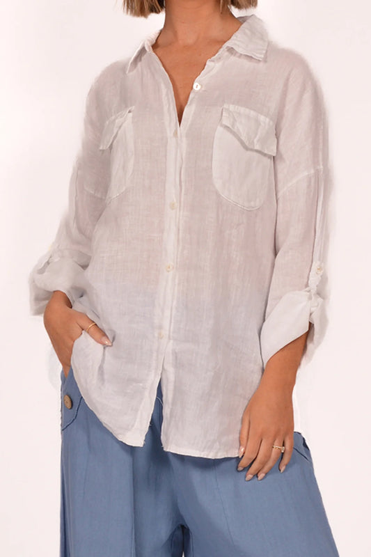 LINEN BUTTON UP TOP Italy Collection O/S