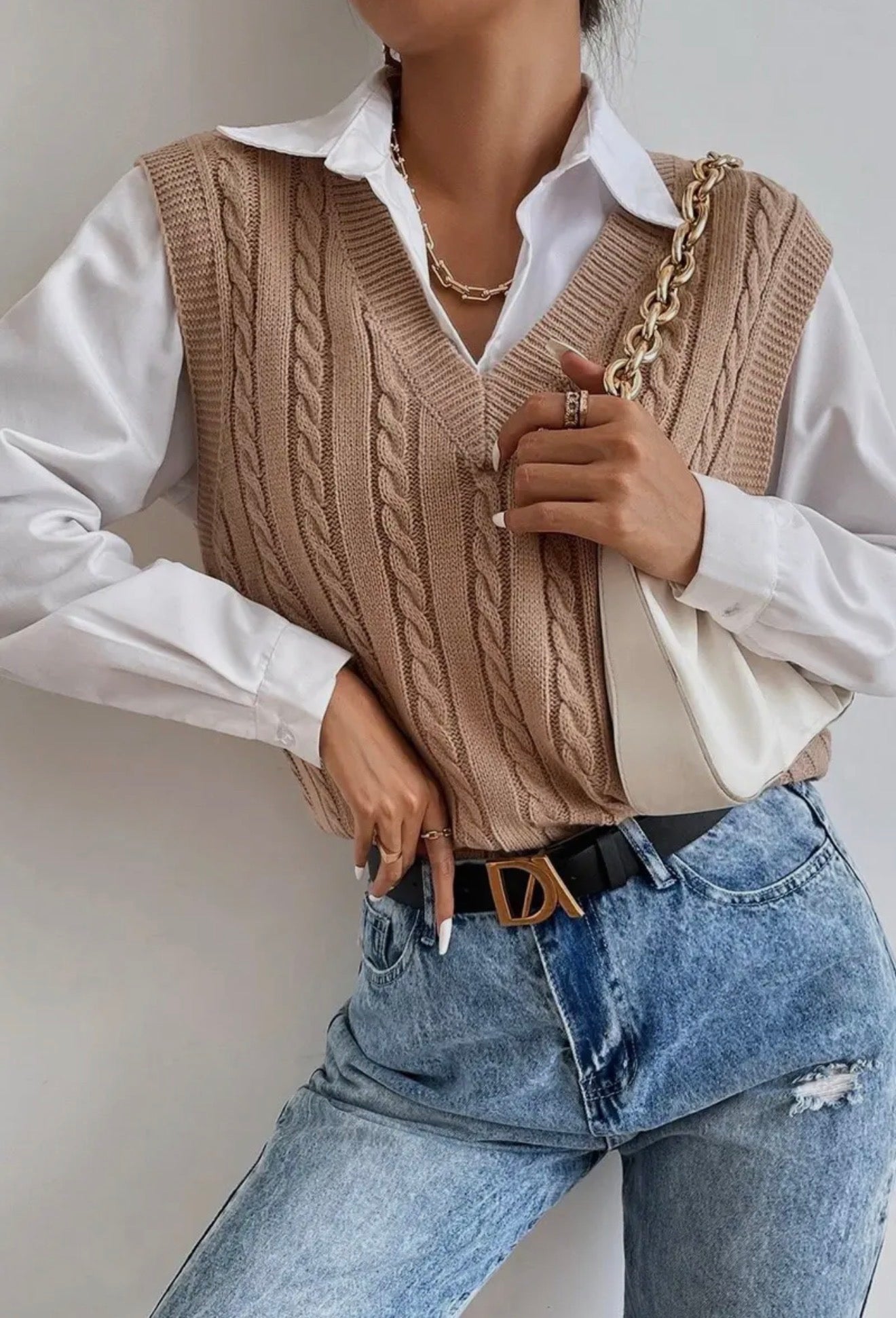 Solid Color Cable Knit Sweater Vest
