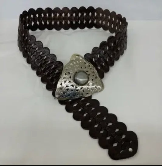 Black Leather Belt with inset Bone