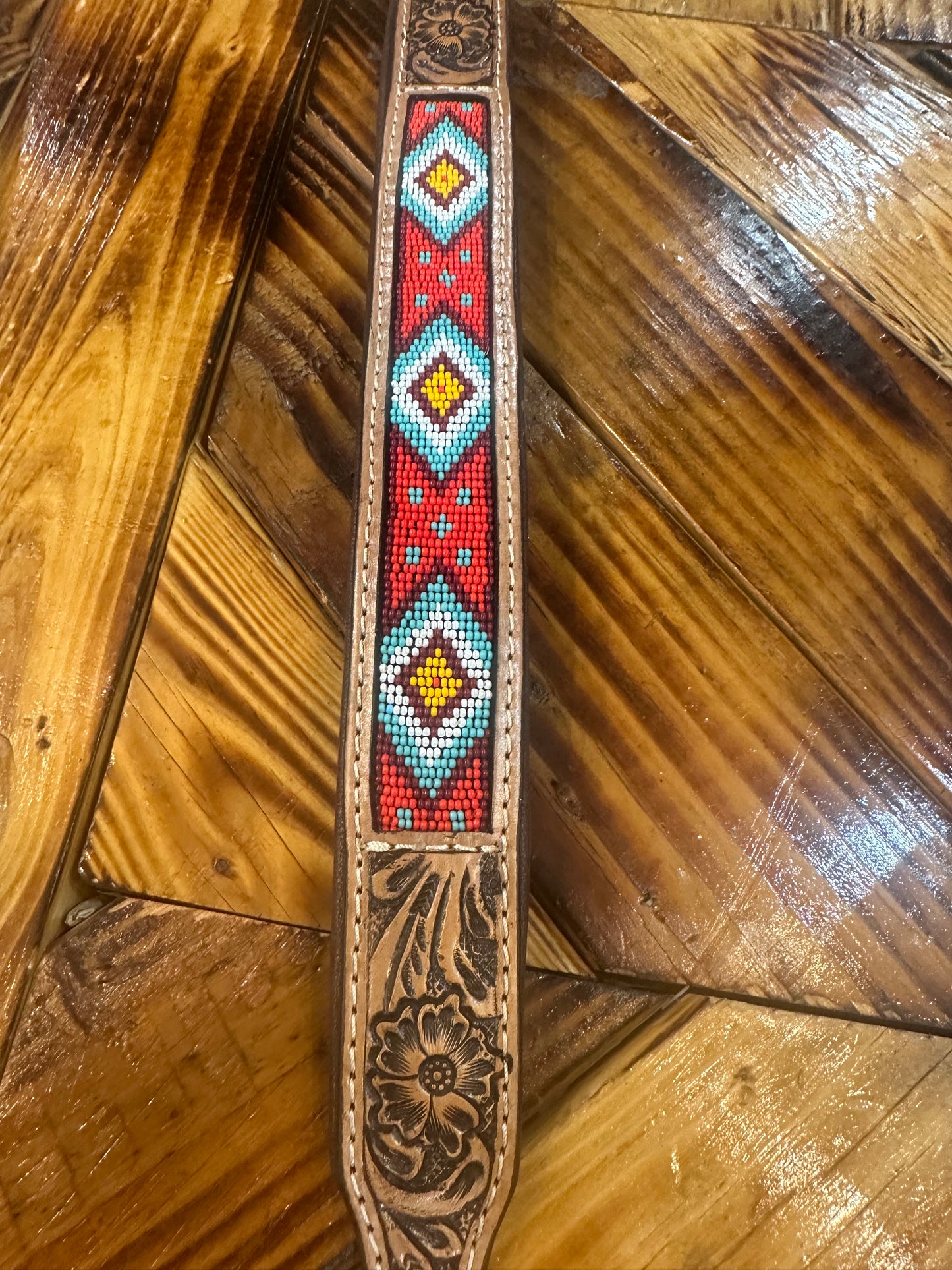 Genuine Tooled Leather Beaded Dog Collars