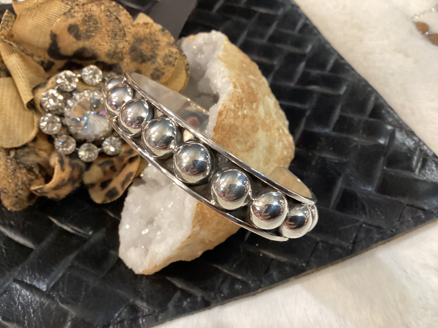 Sterling Silver Dot  Bead Cuff 1/2”