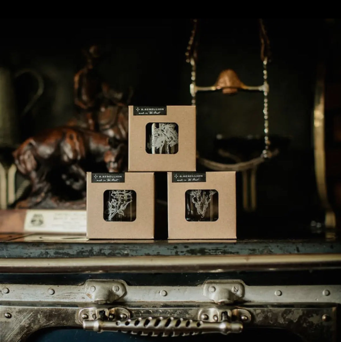 Western Inspired Etched Old Fashioned Whiskey Glasses