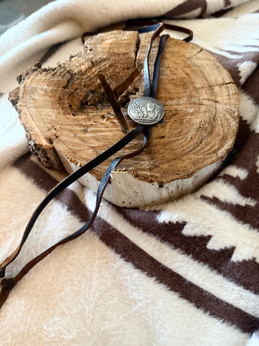 Kodiak Leather Adjustable Bolo with Coin Concho