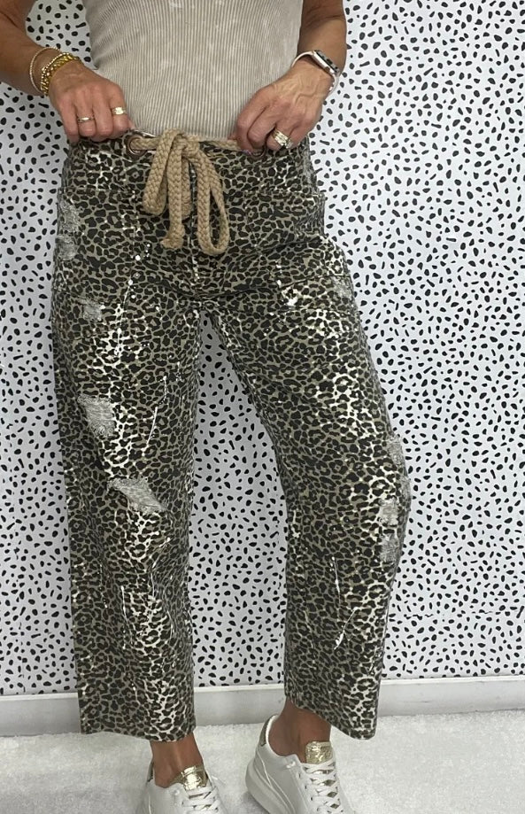 OH Distressed Washed Cheetah Pants