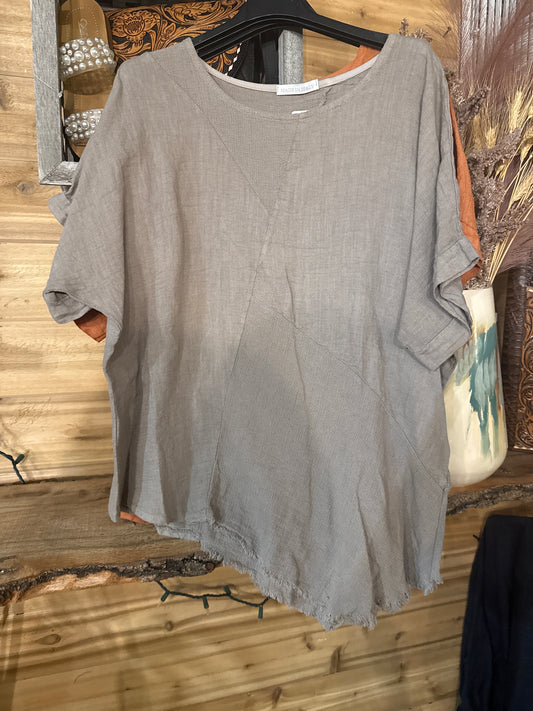 Purolino LINEN Short Sleeved asymmetrical TOP Italy Collection O/S fits most