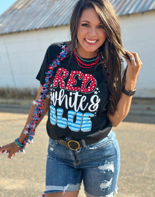 RED WHITE & BLUE GRAPHIC TEE BY TEXAS TRUE THREADS-Crew or VNeck