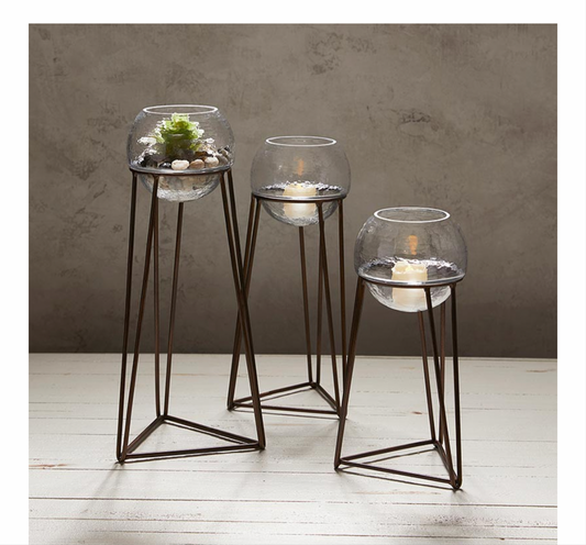 Metal and Glass Tower Large Candle Holder
