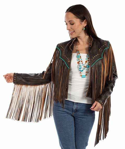 Scully Ladies Vintage Black Leather Fringe Bomber Jacket