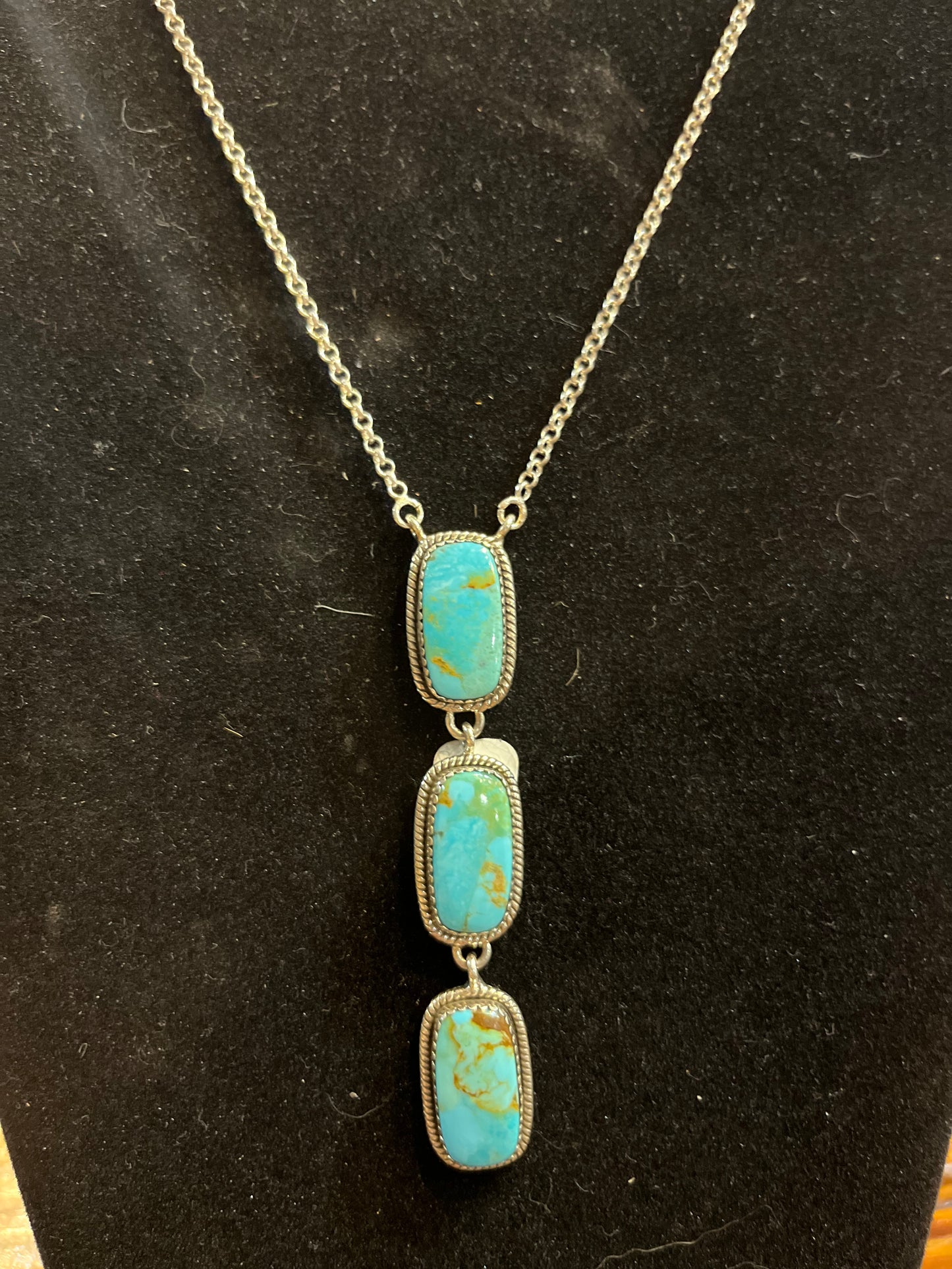 Handmade Kingman Turquoise 3 Bar Lariat Necklace