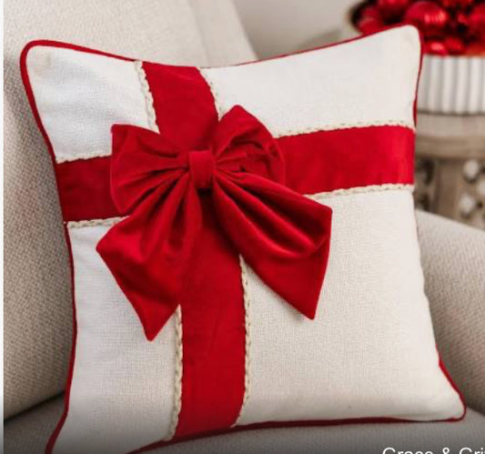 Mary Square Pillow Bow with Gold Accents