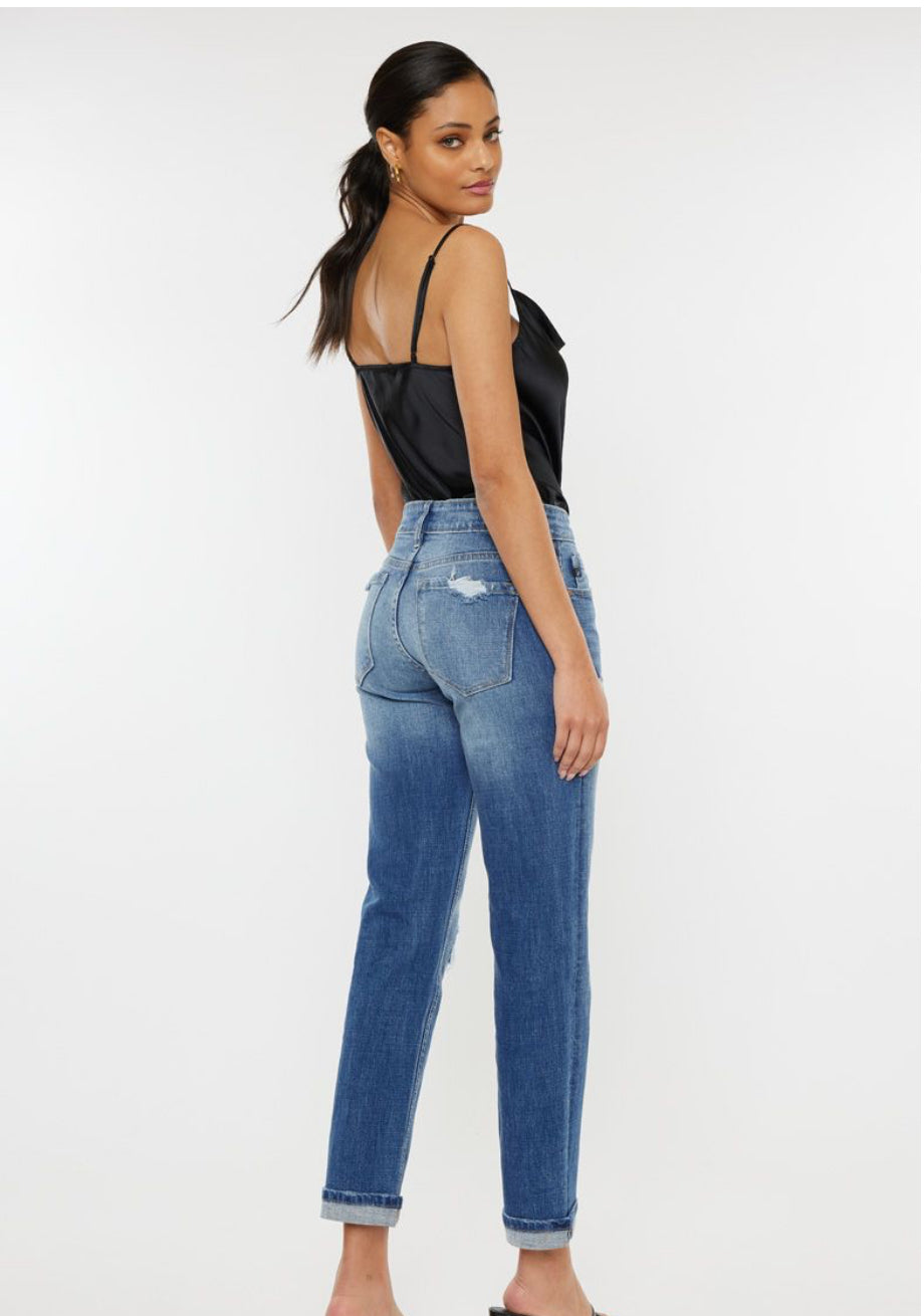 KanCan MID RISE BOYFRIEND FIT JEANS COMFORT STRETCH RELAXED DENIM JEAN