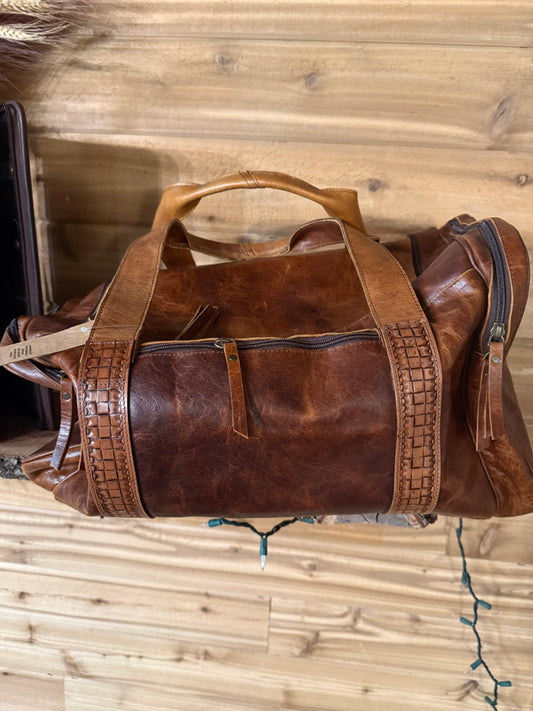100% Full Leather Duffel Bag with Pockets