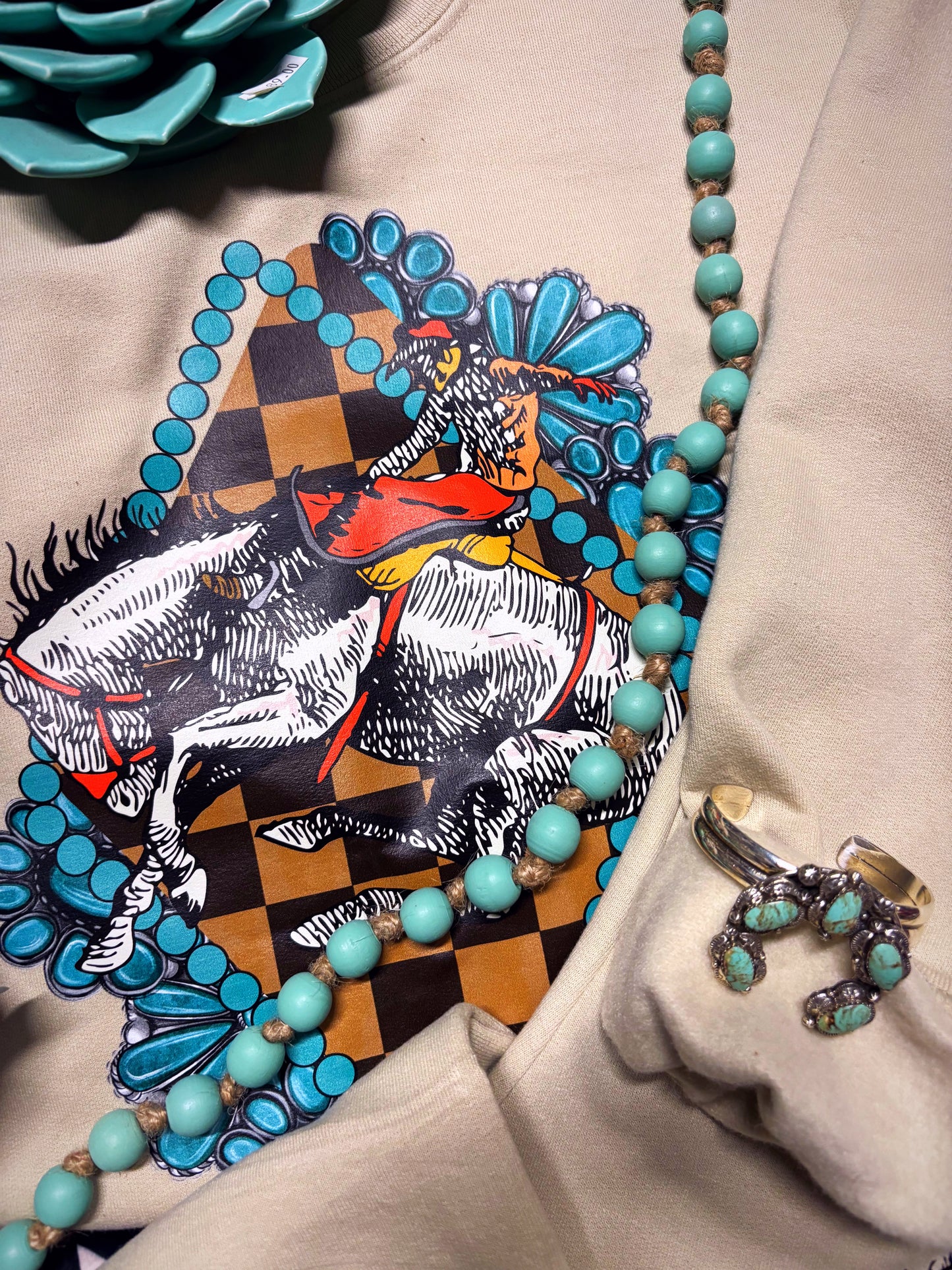 Bucking Horse Checkered Turquoise Set