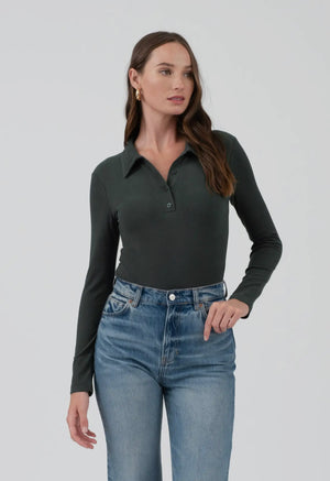 Solid Collared Long Sleeve Bodysuit