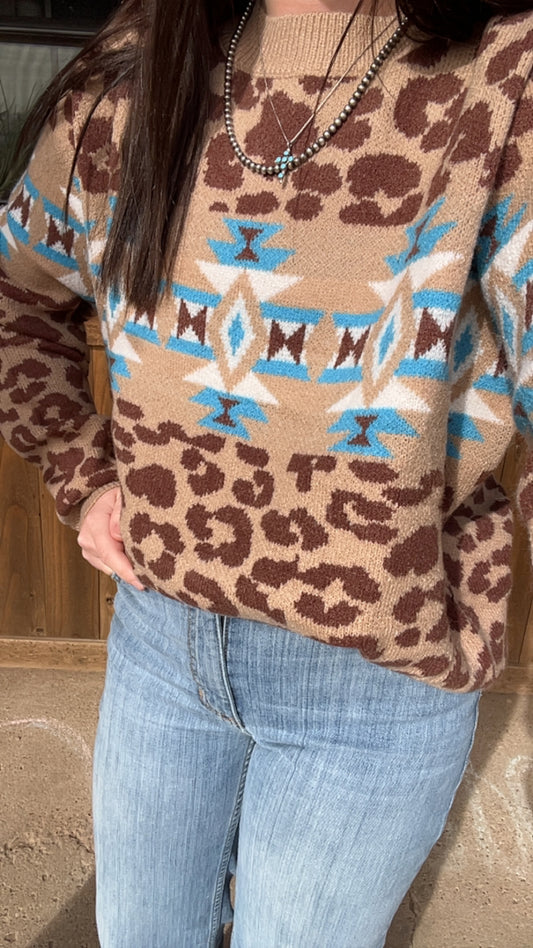 Lucky and Blessed Cheetah Aztec Sweater