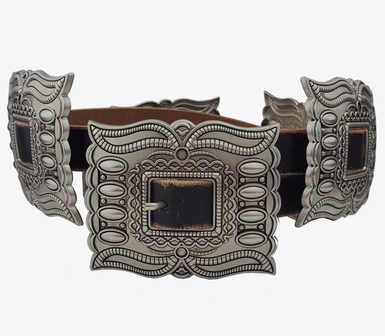 Western Silver Rectangular Concho Leather Belt