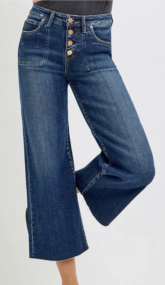 RISEN High Rise-Crop Wide Leg Button Up Jeans