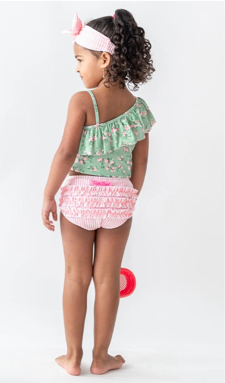 RuffleButts One Shoulder Ruffle Tankini 12-18m