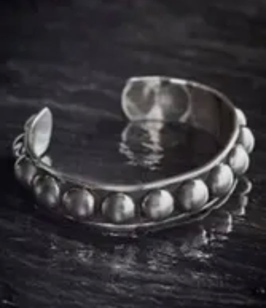 Sterling Silver Large Bead Stacker Cuff Bracelet