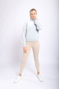 Velour 3/4 Zip Pullover Long-Sleeve Top