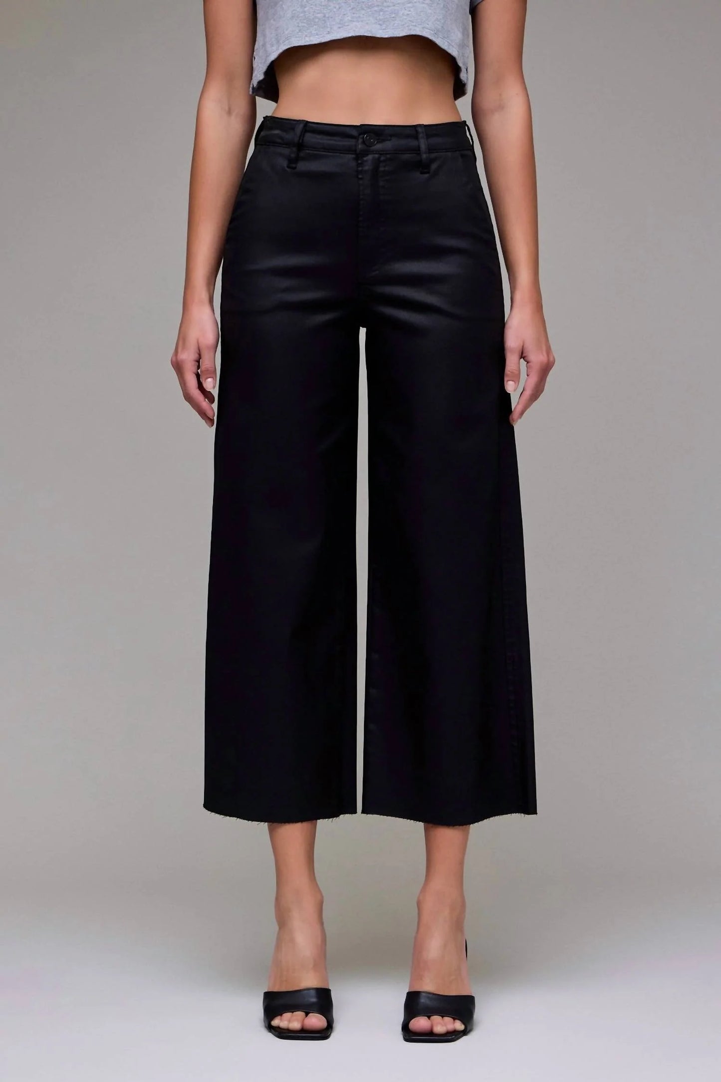 Hidden Jeans Coated Silk Feel Cropped Relaxed Trouser Wide Leg