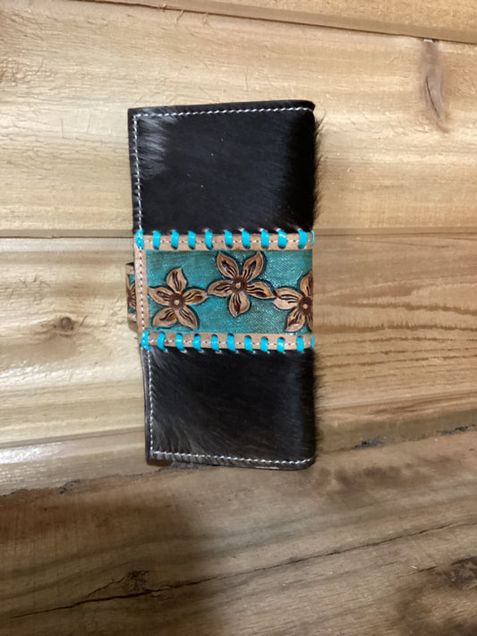 Tooled Genuine Leather Hair on Hide Wallet