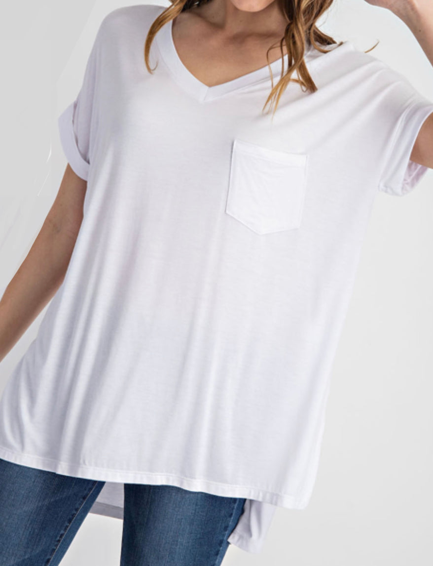 Mono B BUTTER SOFT TEE V NECK BASIC HIGH-LOW HEM TOP